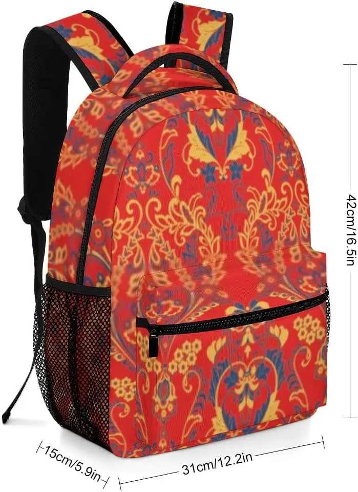 Kuizee Travel Laptop Backpack Business Daypack Work Bookbag Damask Floral Textured Elegant Oriental Durable iPad Tablet School College Book Bags Casual Bags for Men and Women