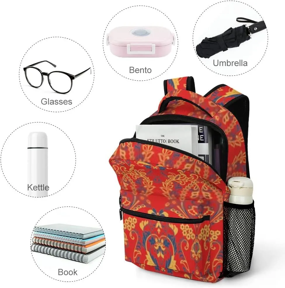 Kuizee Travel Laptop Backpack Business Daypack Work Bookbag Damask Floral Textured Elegant Oriental Durable iPad Tablet School College Book Bags Casual Bags for Men and Women