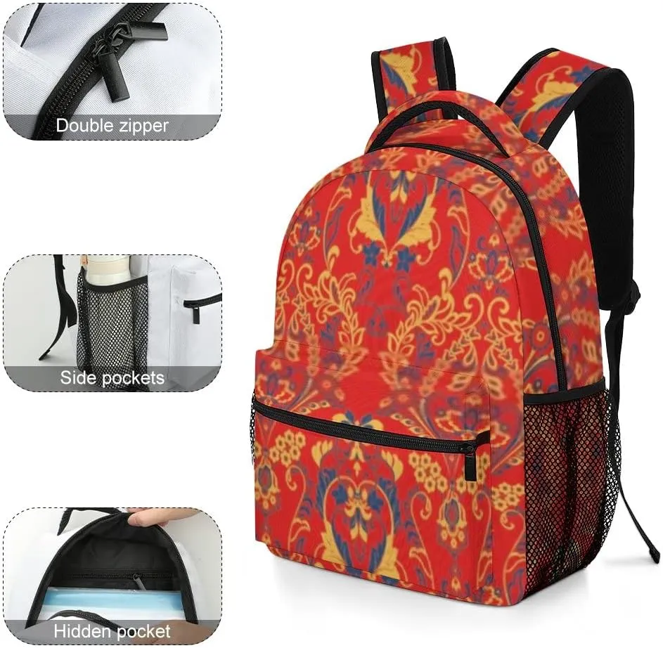 Kuizee Travel Laptop Backpack Business Daypack Work Bookbag Damask Floral Textured Elegant Oriental Durable iPad Tablet School College Book Bags Casual Bags for Men and Women