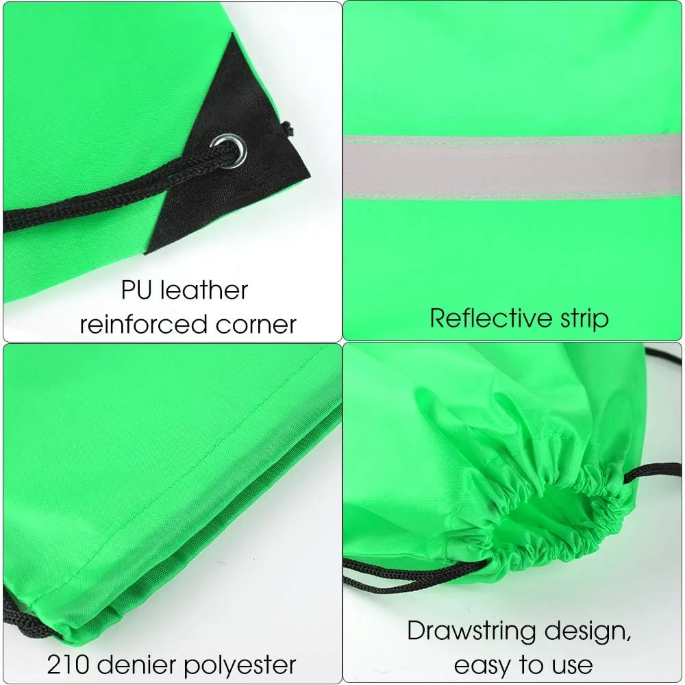 KUUQA 12 Pcs Drawstring Backpack Bag Bulk Reflective Backpack Green String Bags Cinch Sack Backpack for Team Yoga Sport Gym Traveling