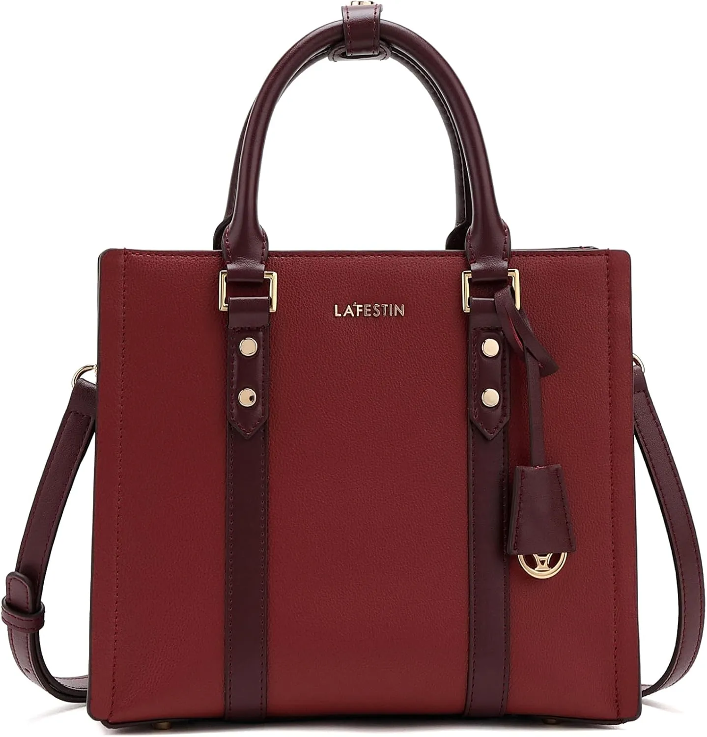 LA FESTIN Medium Leather Satchel Bag for Women: Red Designer Shoulder Handbag Crossbody Purse with Strap and Pockets