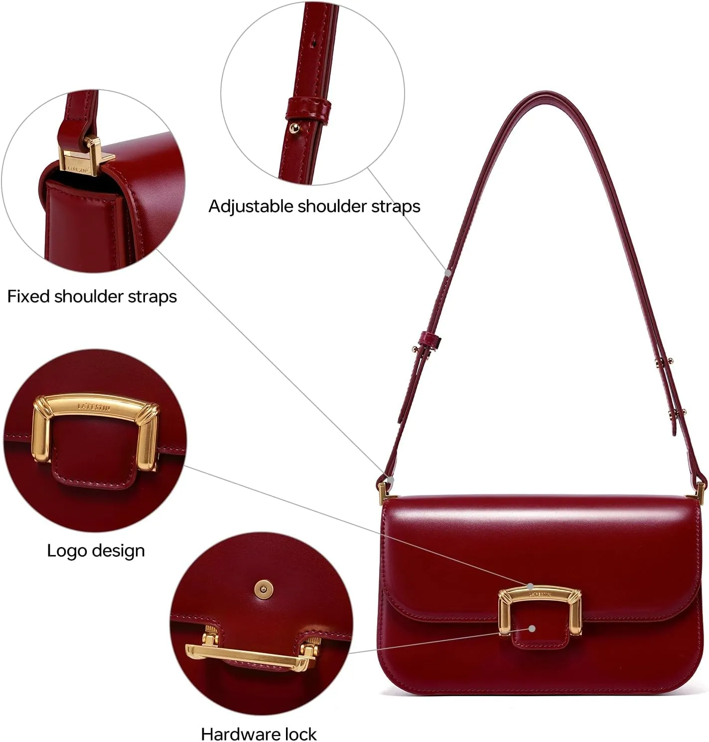 LA FESTIN Small Leather Shoulder Bag for Women - Designer Crossbody Handbag Satchel Purse with Strap for Everyday Use