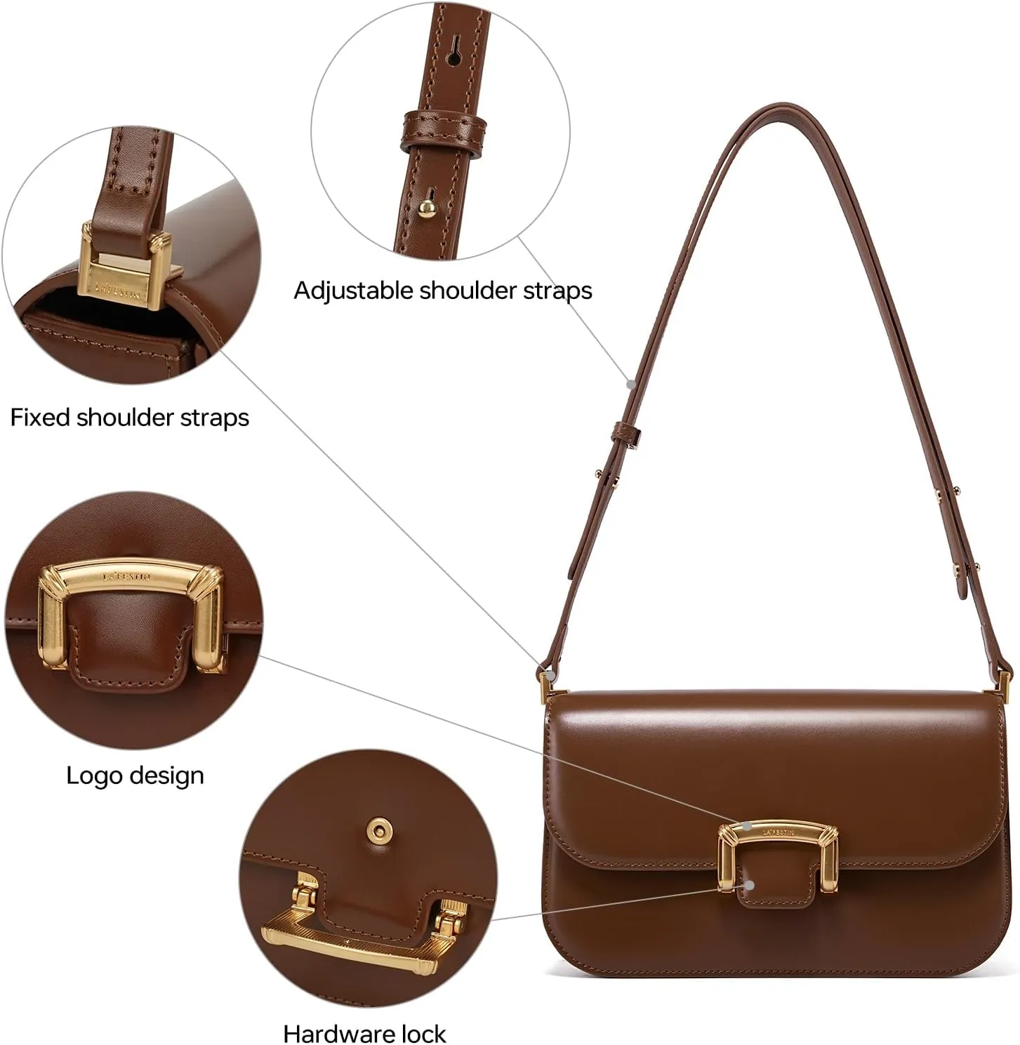 LA FESTIN Small Leather Shoulder Bag for Women - Designer Crossbody Handbag Satchel Purse with Strap for Everyday Use
