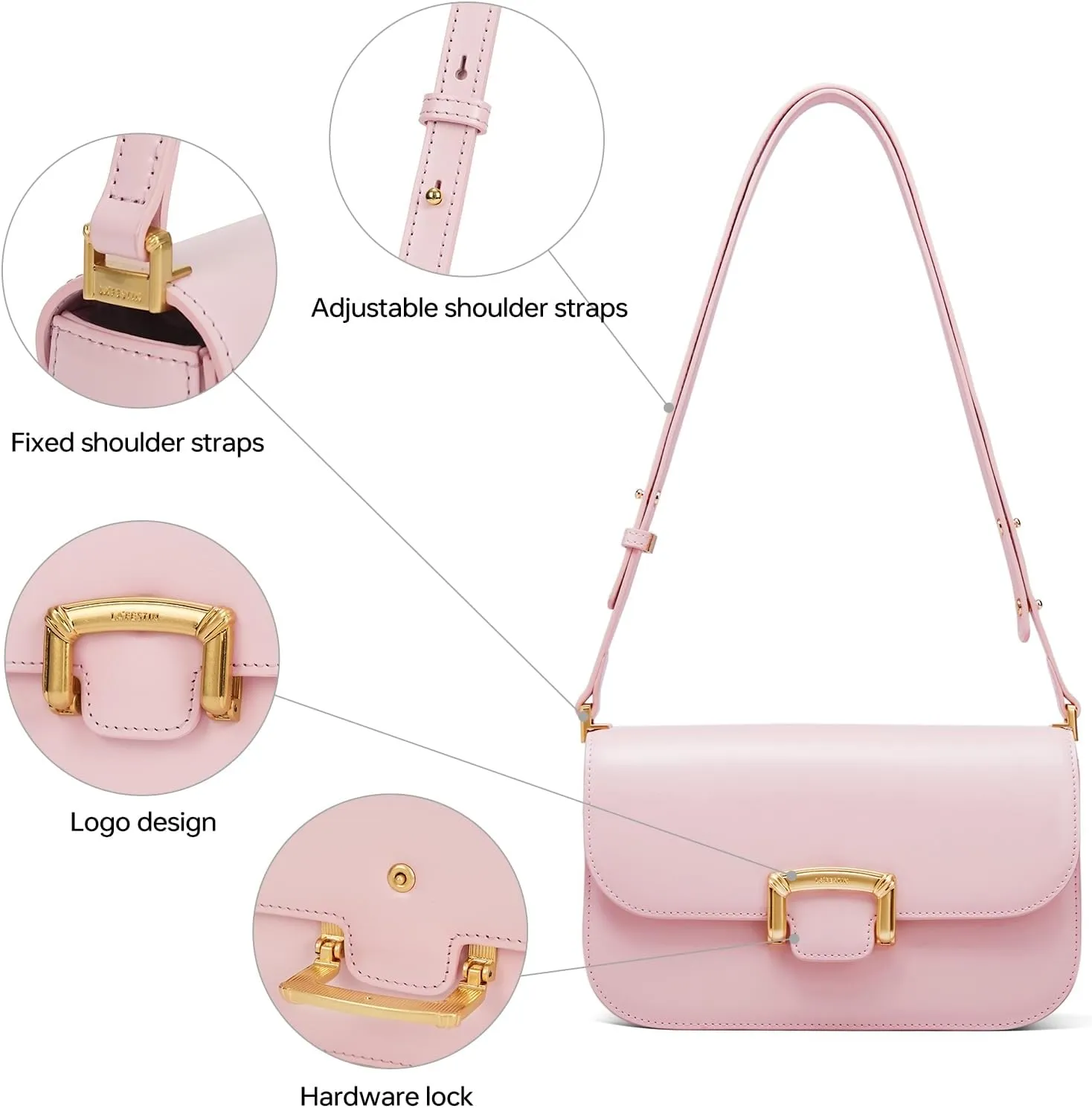 LA FESTIN Small Leather Shoulder Bag for Women - Designer Crossbody Handbag Satchel Purse with Strap for Everyday Use