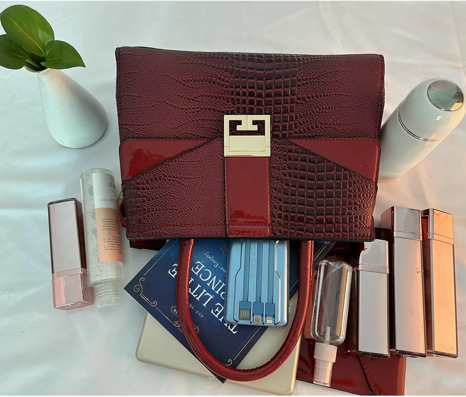 Ladies Satchel Purse Wallet Top Handle Tote Handbags Hobo Shoulder Bags Set 3pcs for women