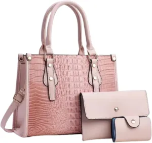 Ladies Satchel Purse Wallet Top Handle Tote Handbags Hobo Shoulder Bags Set 3pcs for women