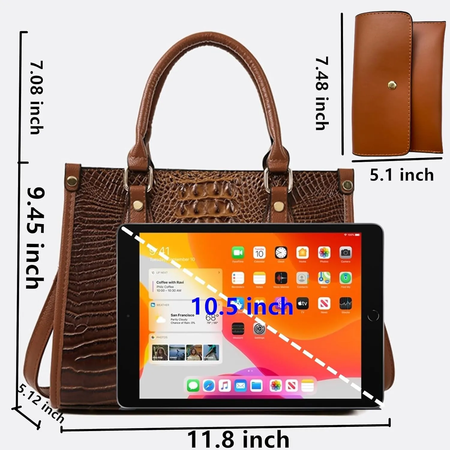 Ladies Satchel Purse Wallet Top Handle Tote Handbags Hobo Shoulder Bags Set 3pcs for women