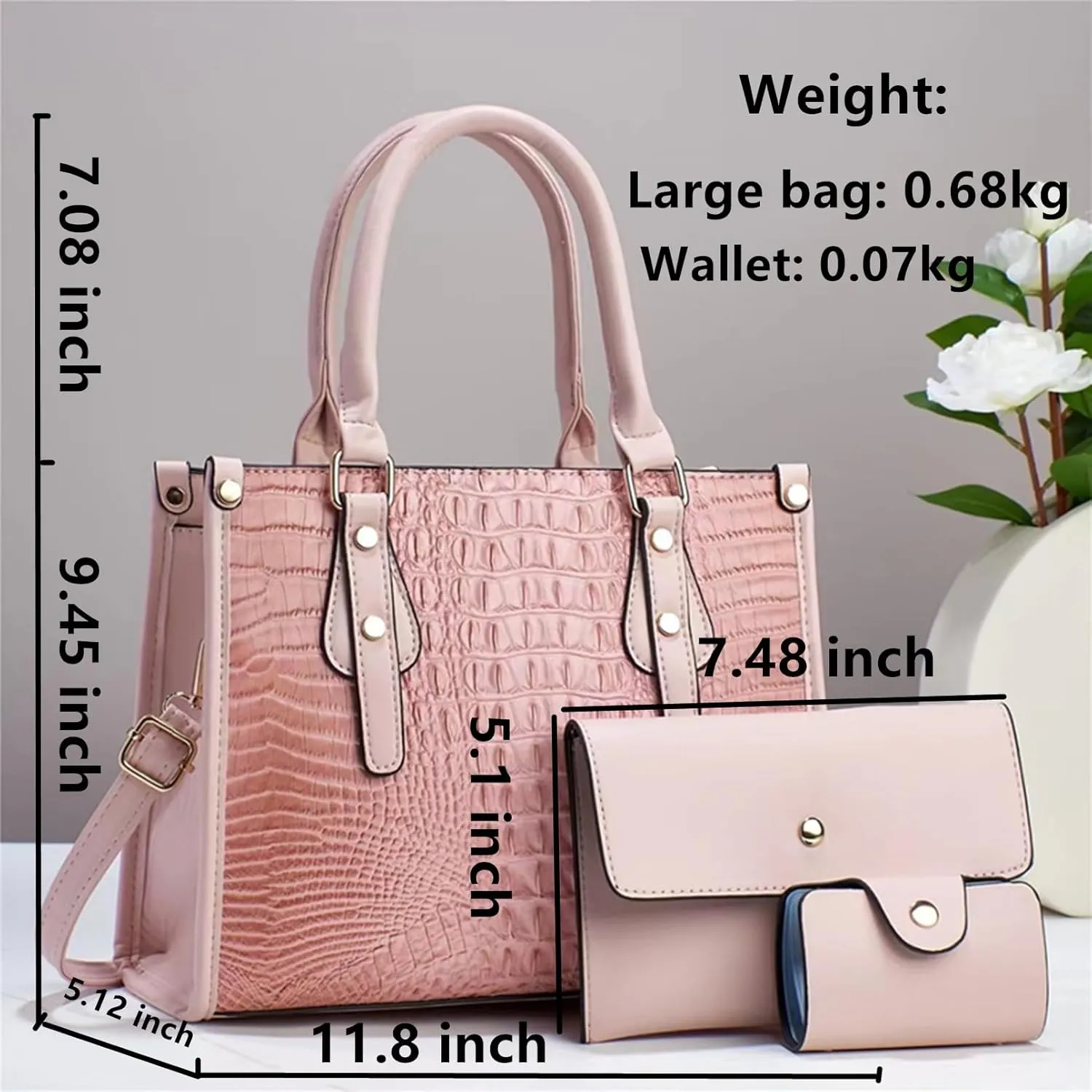 Ladies Satchel Purse Wallet Top Handle Tote Handbags Hobo Shoulder Bags Set 3pcs for women