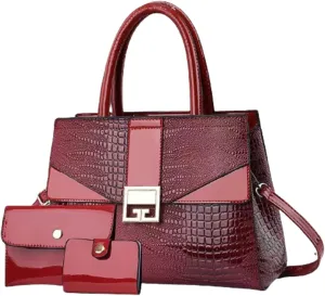 Ladies Satchel Purse Wallet Top Handle Tote Handbags Hobo Shoulder Bags Set 3pcs for women