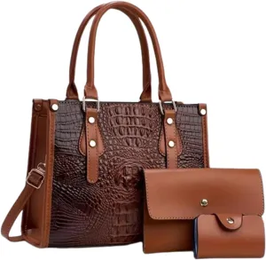 Ladies Satchel Purse Wallet Top Handle Tote Handbags Hobo Shoulder Bags Set 3pcs for women