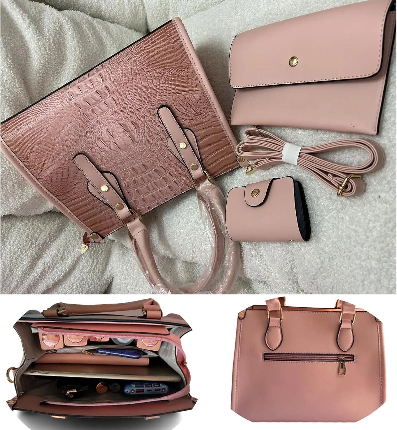 Ladies Satchel Purse Wallet Top Handle Tote Handbags Hobo Shoulder Bags Set 3pcs for women