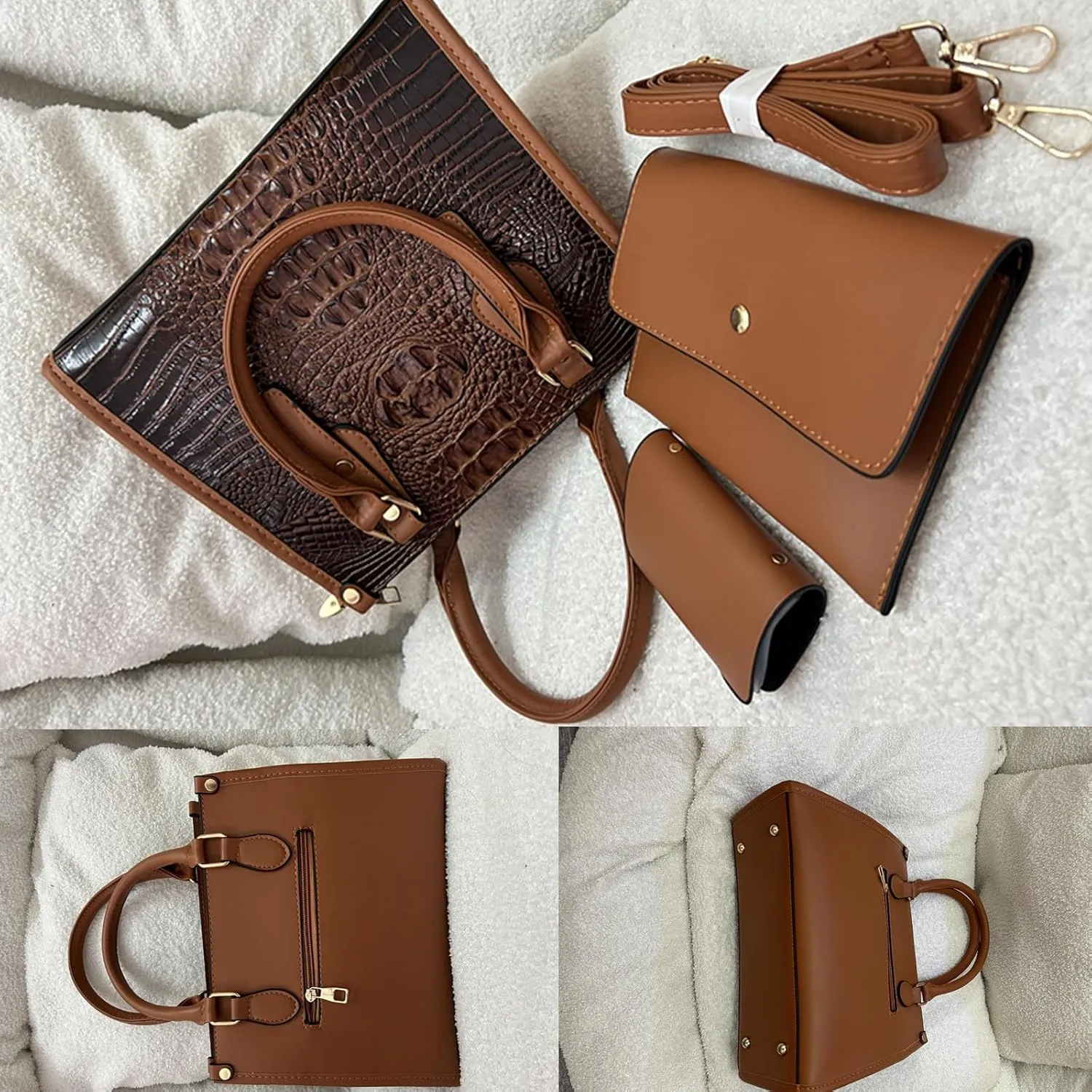 Ladies Satchel Purse Wallet Top Handle Tote Handbags Hobo Shoulder Bags Set 3pcs for women