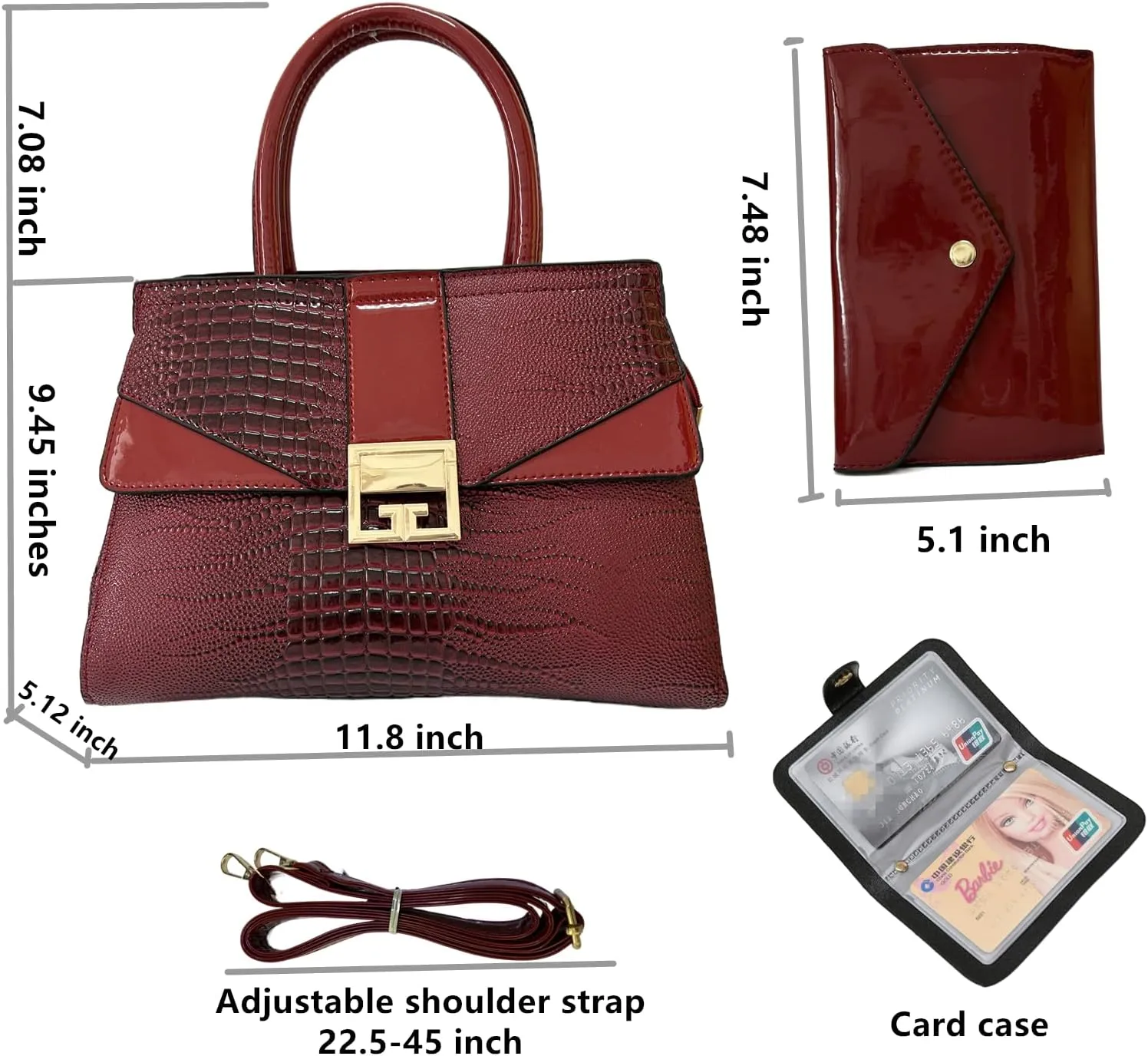 Ladies Satchel Purse Wallet Top Handle Tote Handbags Hobo Shoulder Bags Set 3pcs for women