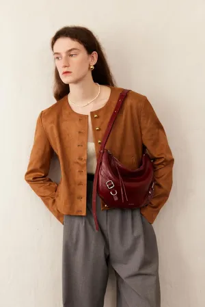 LAFESTIN Shoulder Bag for Women with Adjustable Strap, Split Leather Hobo Crossbody Bags, Trendy Satchel Purse Zipper Closure