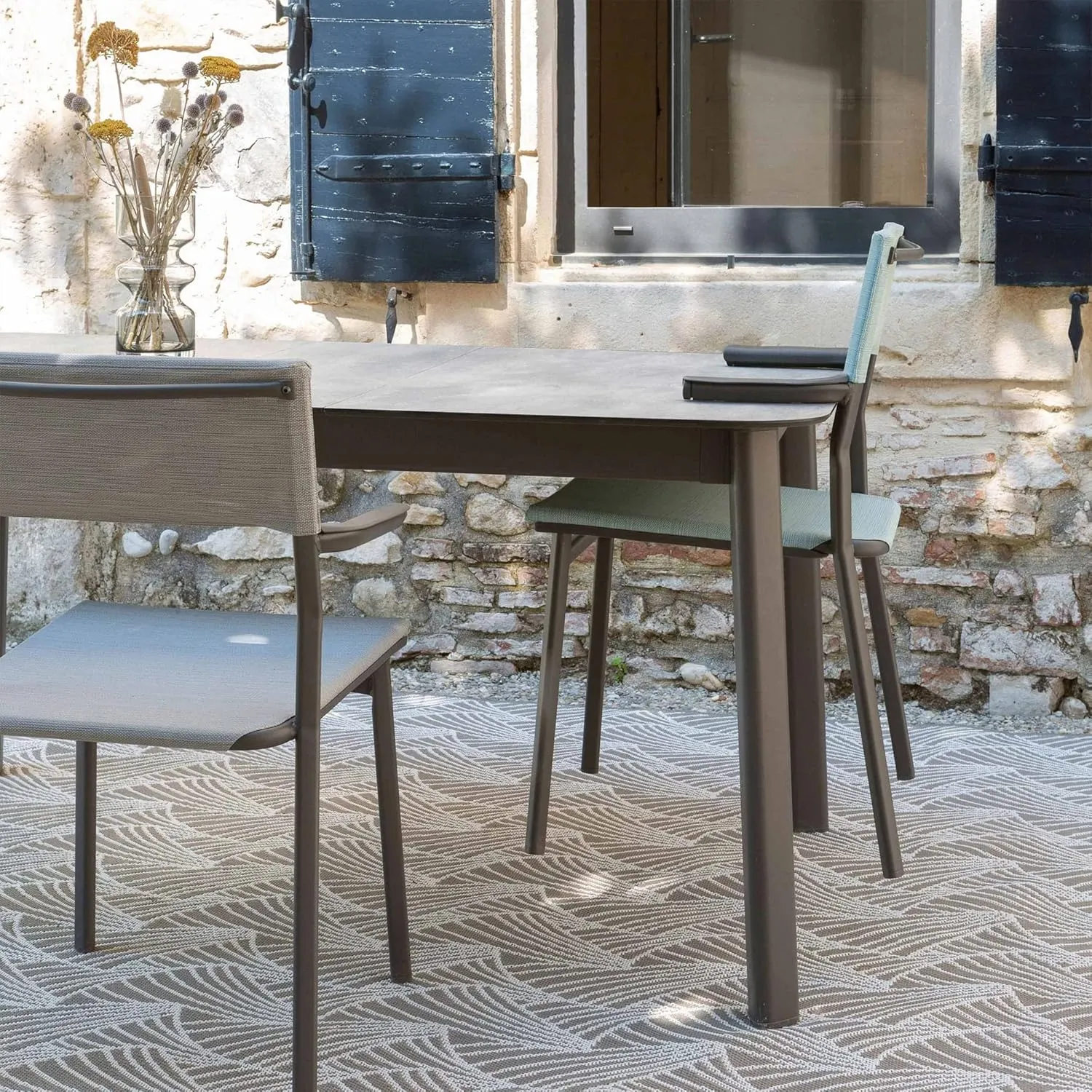 Lafuma ORON Outdoor Dining Armchair, Sand Frame - Obsidian