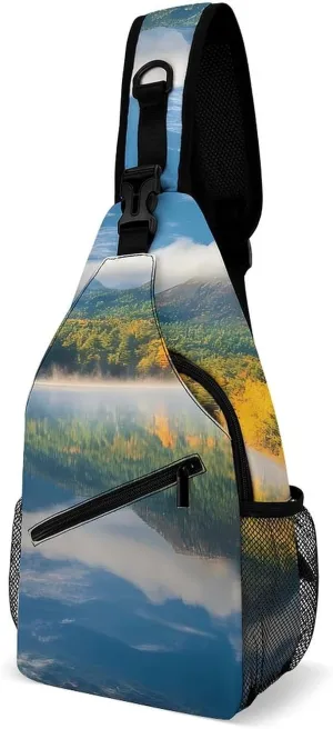 Lake Boat Autumn Casual Sling Bag Backpack Travel Shoulder Chest Crossbody Bags Adjustable Daypack Unisex