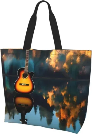 Lake Guitar Reflections print Single shoulder shopping bag, reusable handbag,Fit for work and shopping