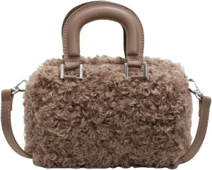 Lamb Wool Crossbody Handbags for Women Fuzzy Purses for Women Vintage Boston Bag Satchel Purse Shoulder Bag Hobo Bag