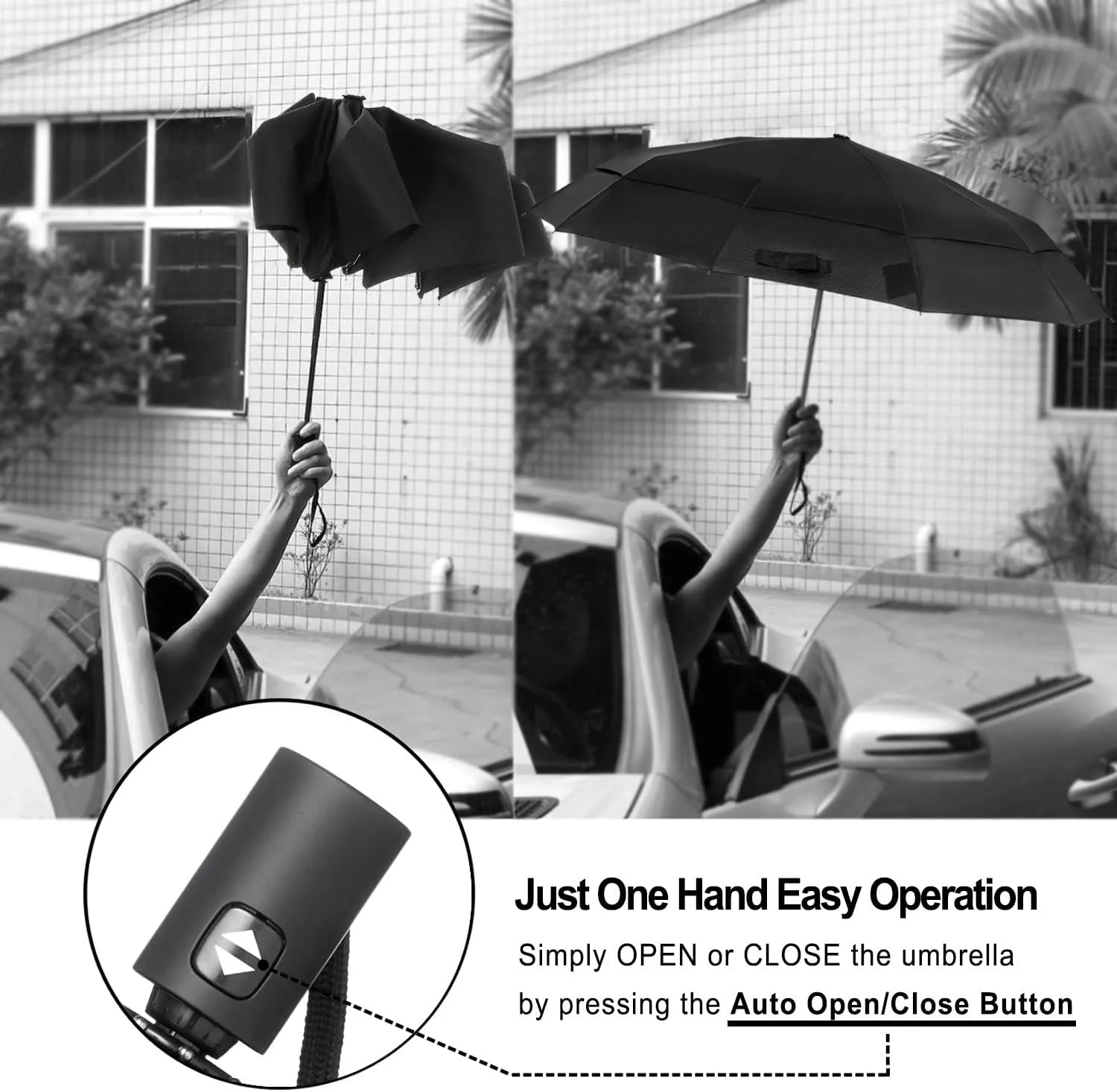 LANBRELLA Compact Reverse Folding Umbrella Auto Windproof Travel Umbrella