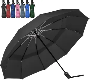 LANBRELLA Compact Reverse Folding Umbrella Auto Windproof Travel Umbrella