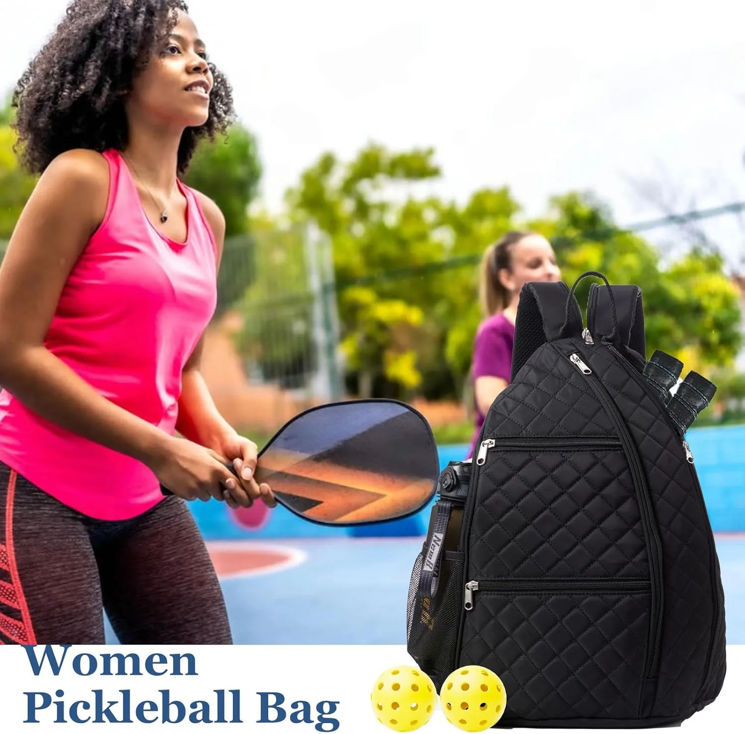 LANBX Pickleball Bag, Pickelball Sling Backpack Crossbody Quilted Bags for Men Women, Holds Pickleball Paddle Tennis Badminton Rackets