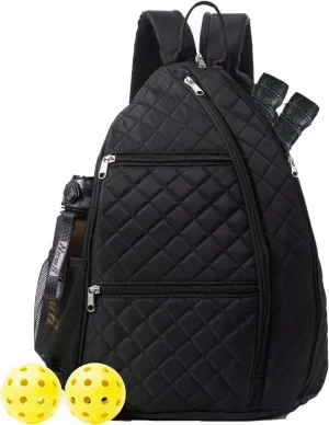 LANBX Pickleball Bag, Pickelball Sling Backpack Crossbody Quilted Bags for Men Women, Holds Pickleball Paddle Tennis Badminton Rackets