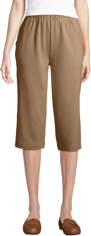 Lands' End Women's Sport Knit High Rise Elastic Waist Capri Pants