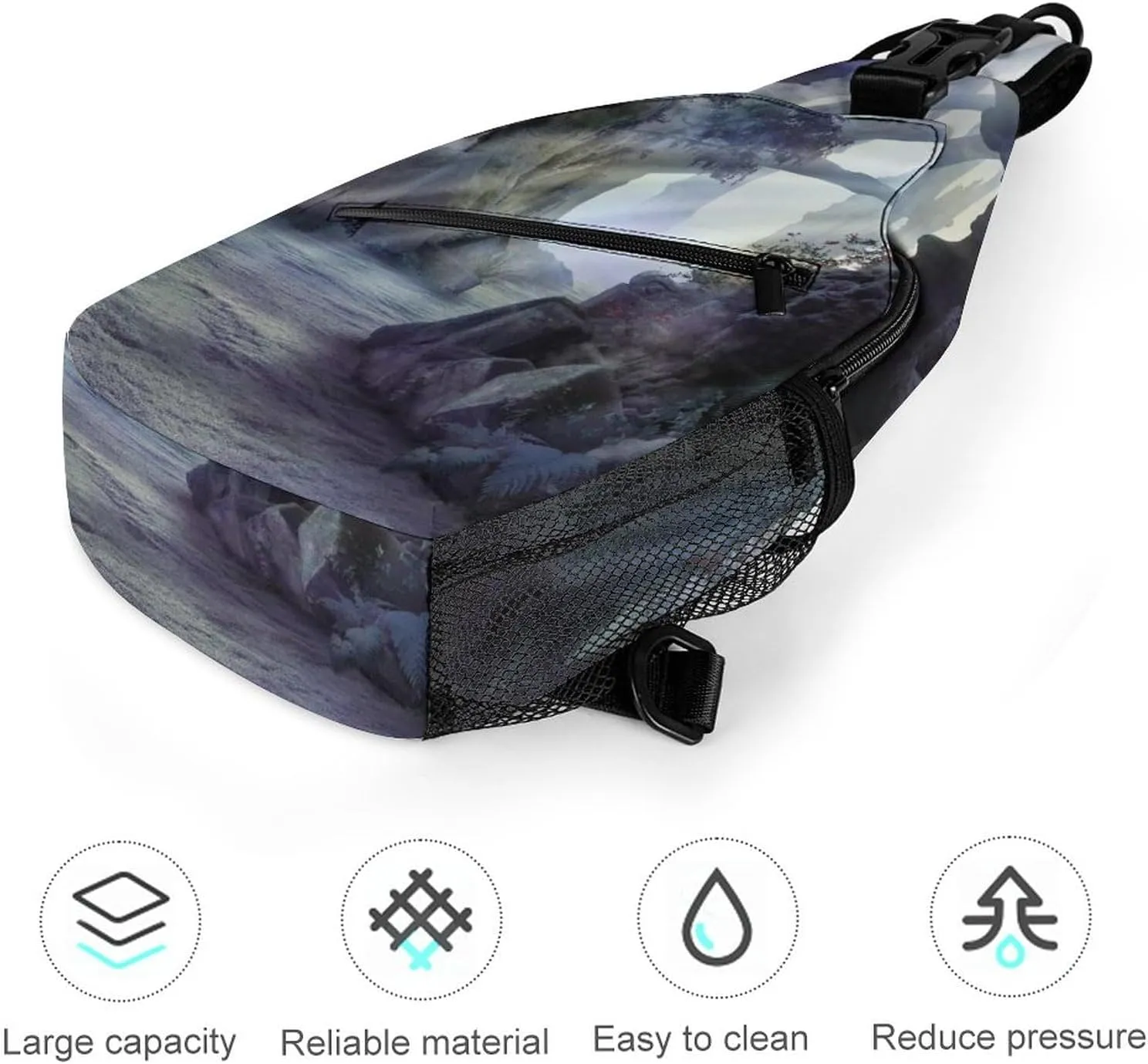 Landscape Ancient Treese Crossbody Sling Backpack Misty Mood Sling Bag Adjustable Travel Hiking Chest Bags Daypack