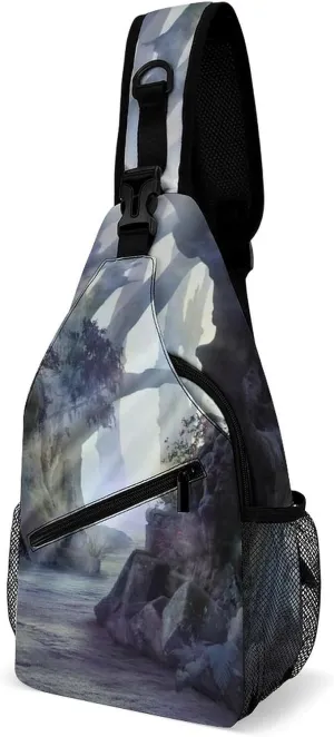 Landscape Ancient Treese Crossbody Sling Backpack Misty Mood Sling Bag Adjustable Travel Hiking Chest Bags Daypack