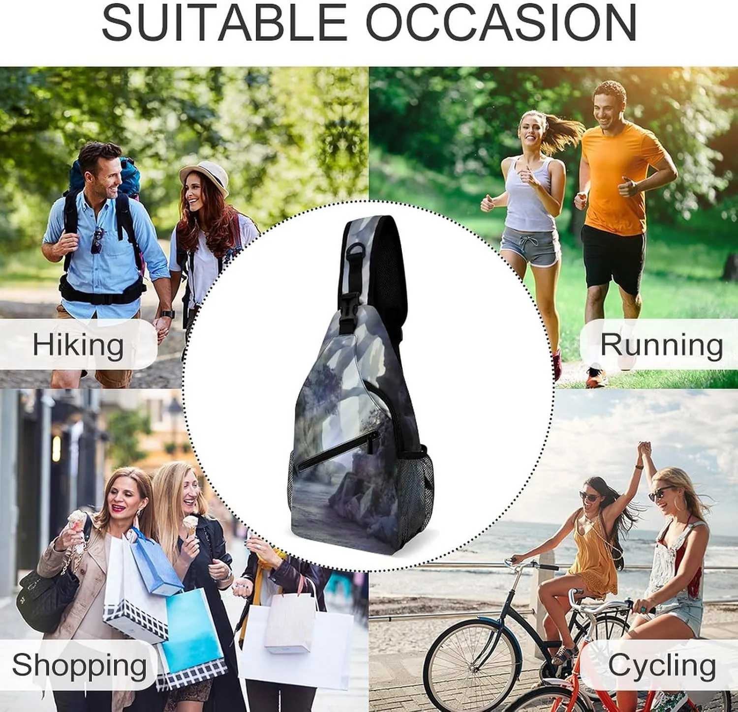 Landscape Ancient Treese Crossbody Sling Backpack Misty Mood Sling Bag Adjustable Travel Hiking Chest Bags Daypack