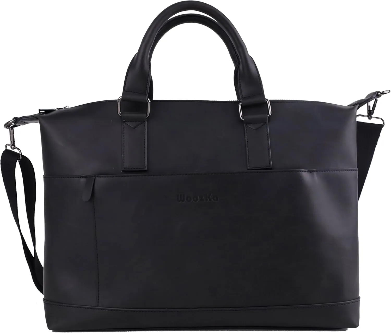 Laptop Bag Vegan Leather Messenger Shoulder Bag - 15.6" Laptop Briefcase with Luggage Strap - Cross Body (Black)