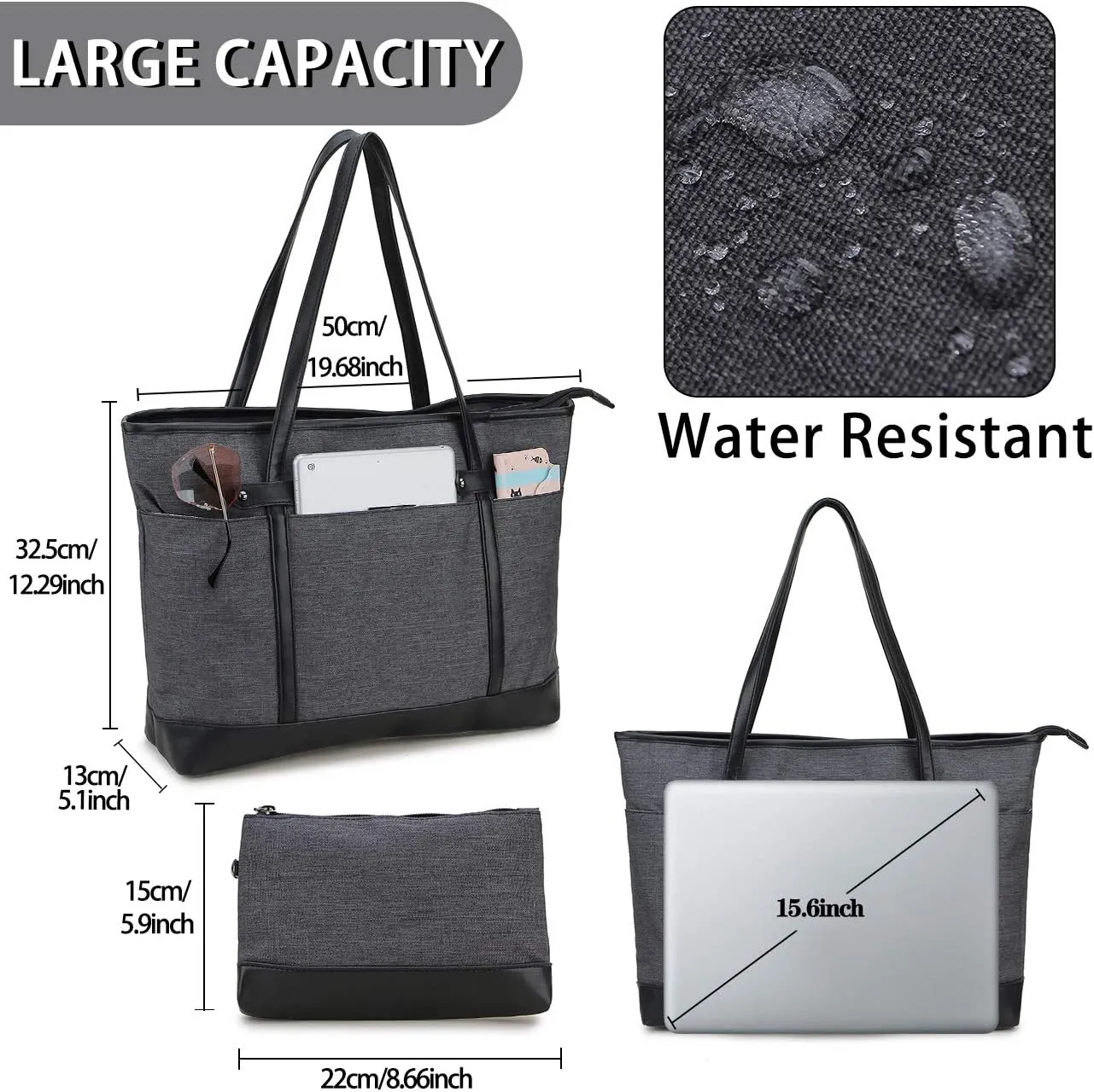 Laptop Tote Bag for Women,RAVUO Water Resistant 15.6 Inch Computer Handbag Purse Teacher Bag With Portable Small Pouch