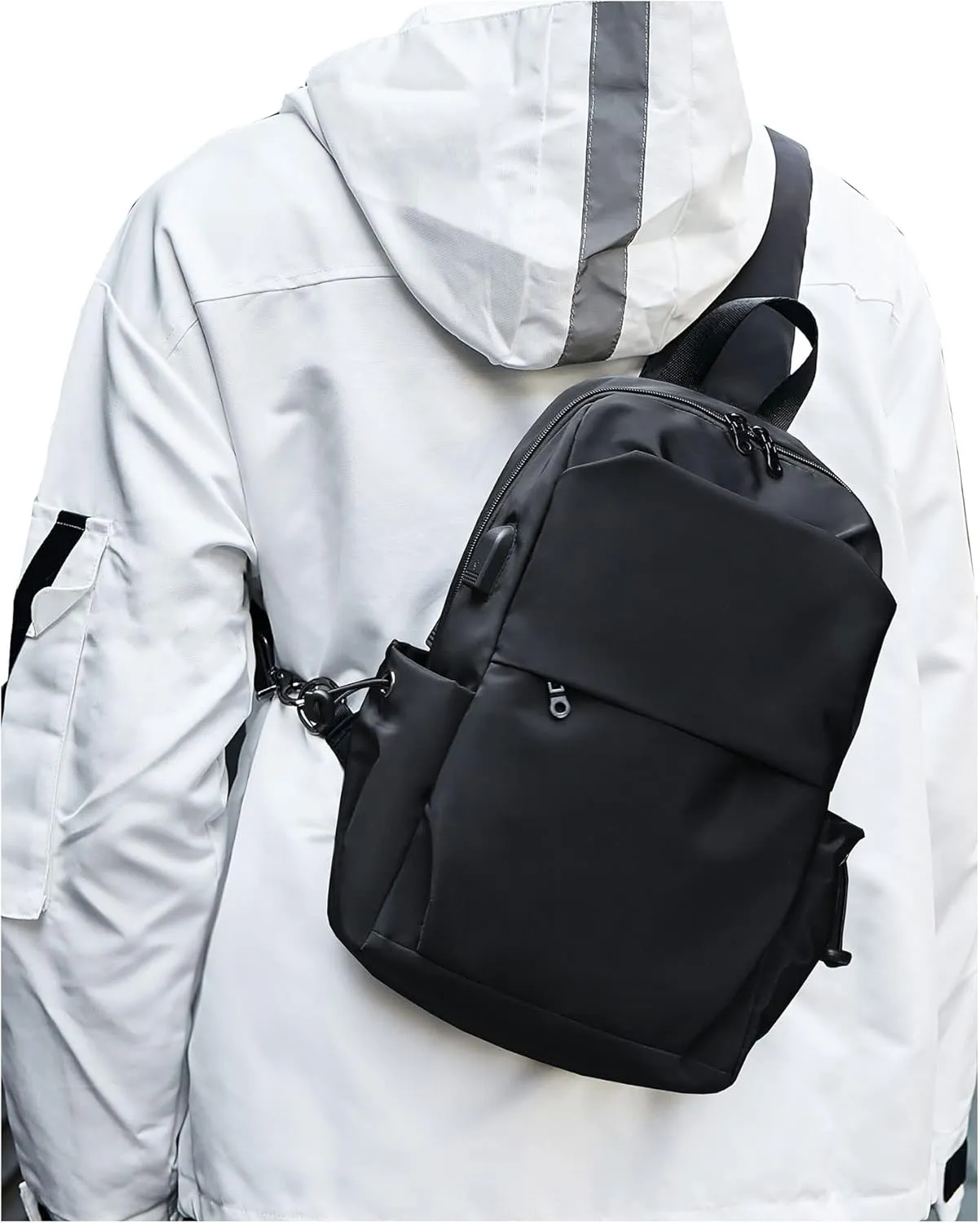 Large Black Sling Bag for Men and Women - Sport Crossbody Backpack for Pickleball, Tennis, Racketball