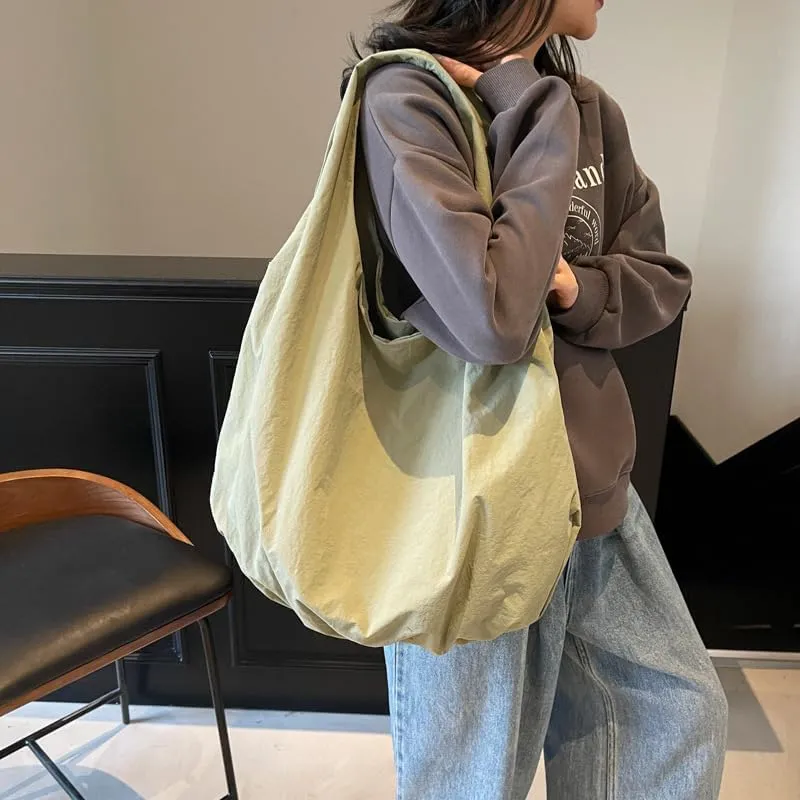 Large Capacity Slouchy Hobo Bag for Women Fashion Casual Versatile Shoulder Purses Solid Color Draped Tote Bag