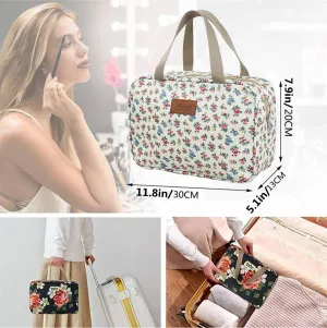Large Makeup Bag Toiletry Bag for Women Make Up Bag Cosmetic Bag Toiletries Bag Brush Bags for Traveling (Little Flower Beige)
