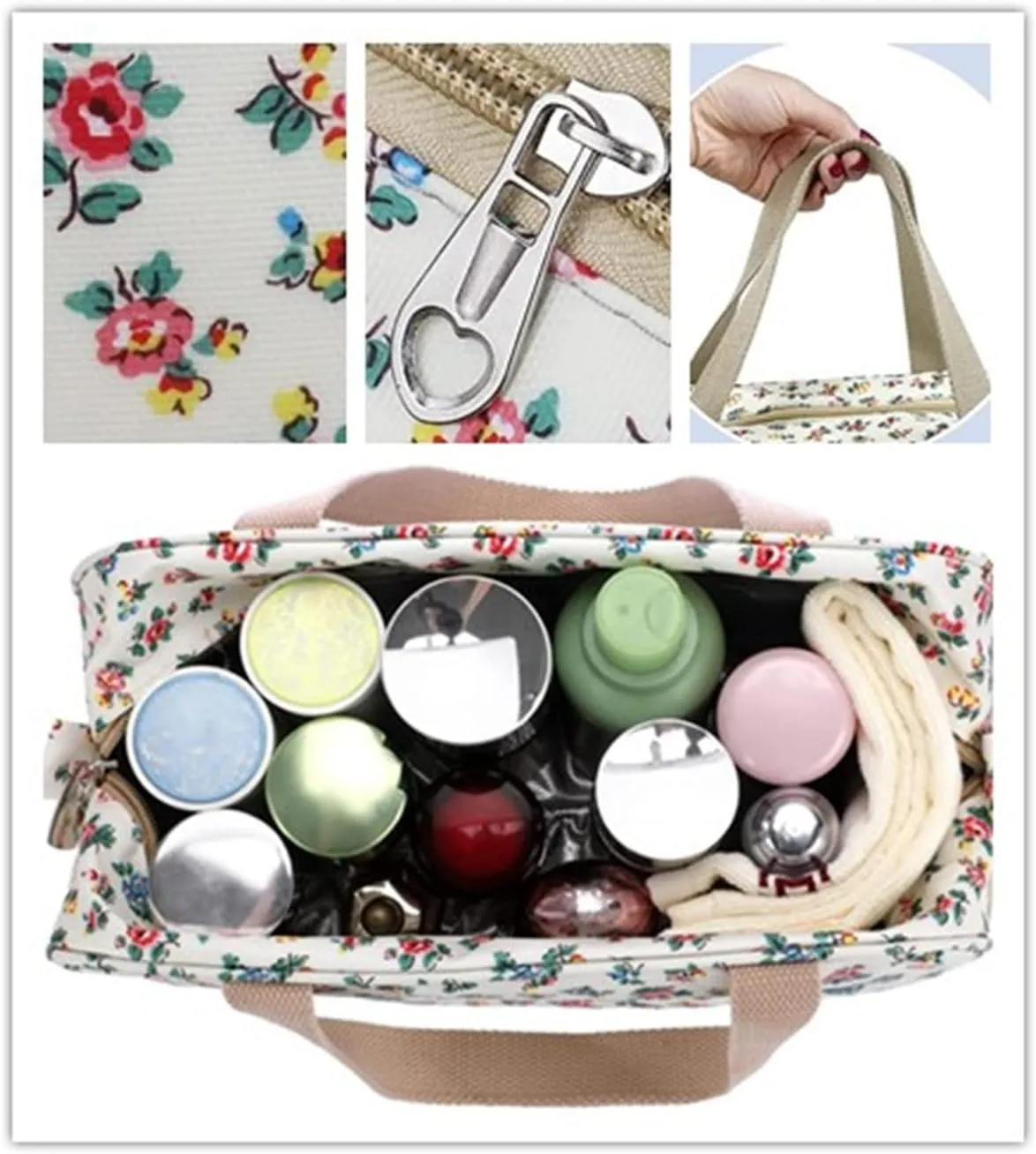 Large Makeup Bag Toiletry Bag for Women Make Up Bag Cosmetic Bag Toiletries Bag Brush Bags for Traveling (Little Flower Beige)