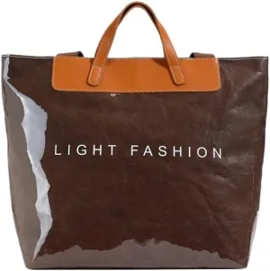 Large PVC Tote Bag for Women Letter Printed Kraft Paper Plastic Hobo Bag with Handle Clear Shopping Work Handbags