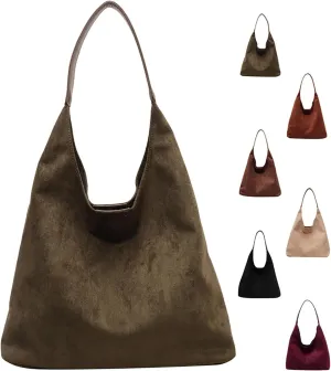 Large Suede Slouchy Bag, Brown Suede Purse Tote Bag for Women, Leather Hobo Bags Handbag Satchel for Work Travel Shopping