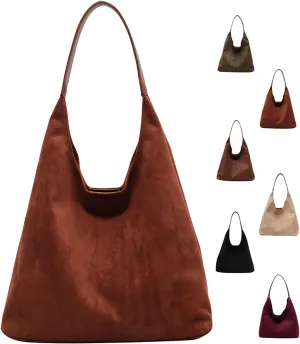Large Suede Slouchy Bag, Brown Suede Purse Tote Bag for Women, Leather Hobo Bags Handbag Satchel for Work Travel Shopping
