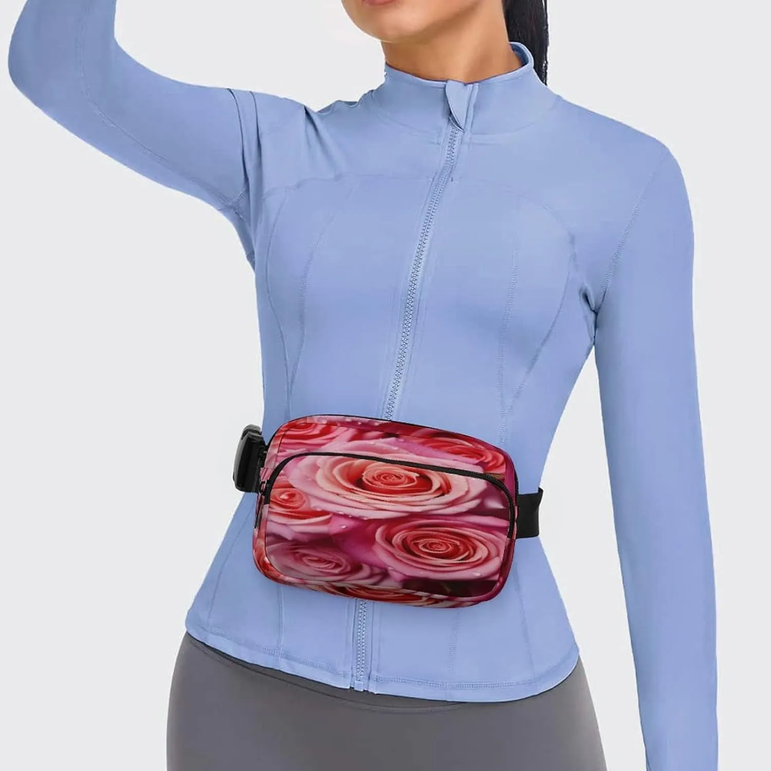 Large Waist Packs with Adjustable Strap,Elegant Rose Flower CrossBody Fanny Pack Casual Bag for Travel Sports Running Hiking