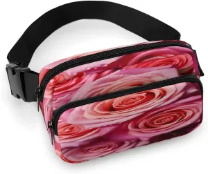 Large Waist Packs with Adjustable Strap,Elegant Rose Flower CrossBody Fanny Pack Casual Bag for Travel Sports Running Hiking