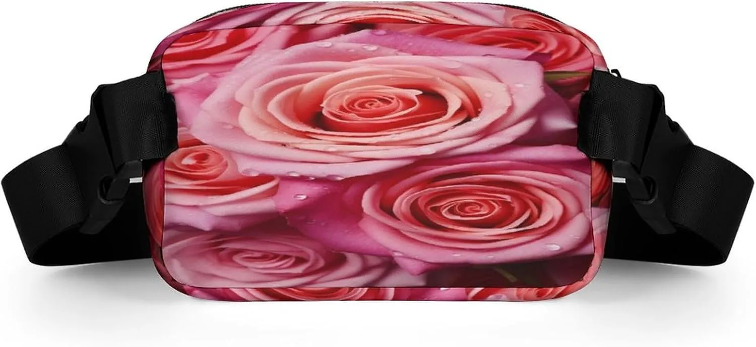 Large Waist Packs with Adjustable Strap,Elegant Rose Flower CrossBody Fanny Pack Casual Bag for Travel Sports Running Hiking