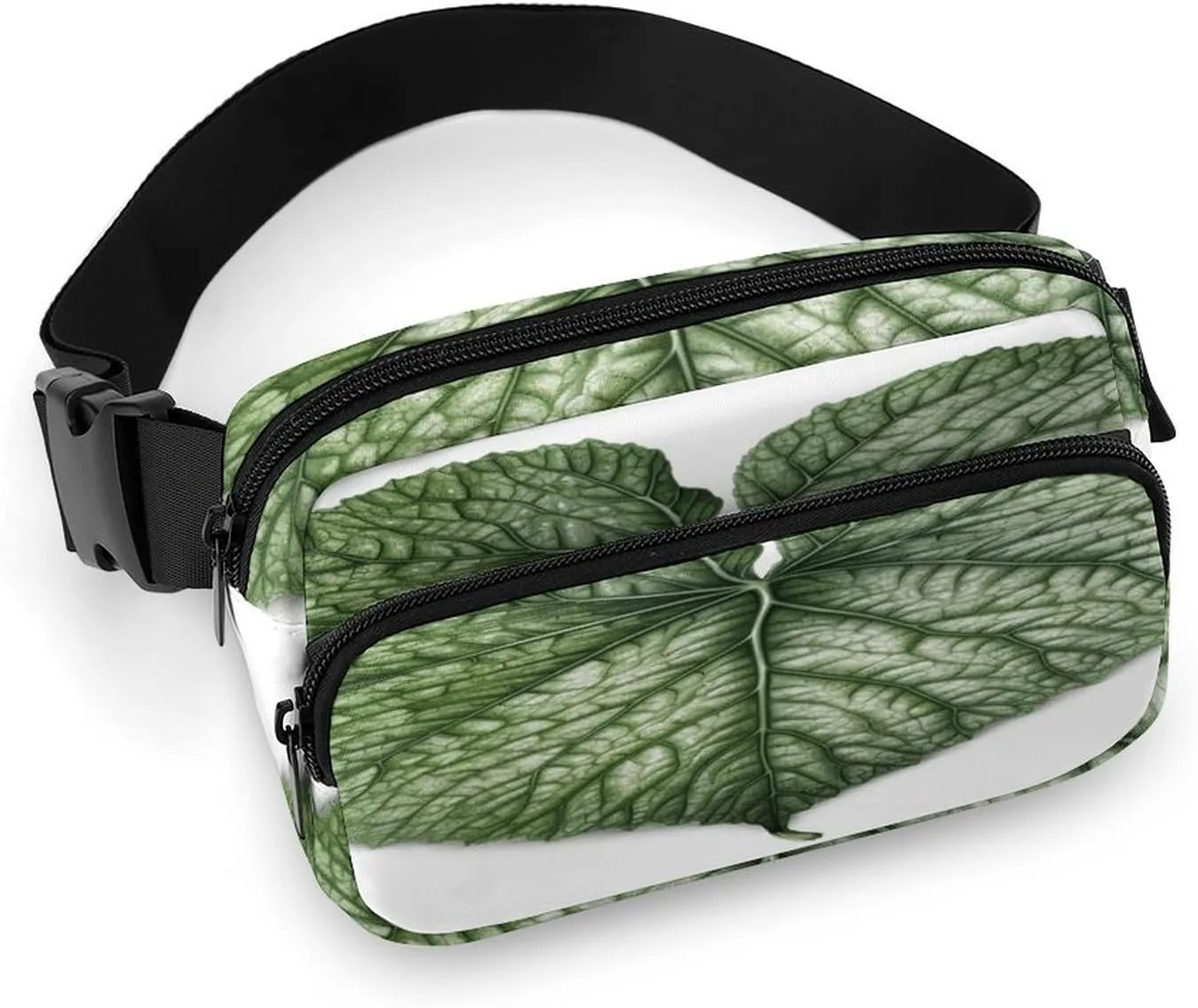 Large Waist Packs with Adjustable Strap,Green Plant Leaves CrossBody Fanny Pack Casual Bag for Travel Sports Running Hiking