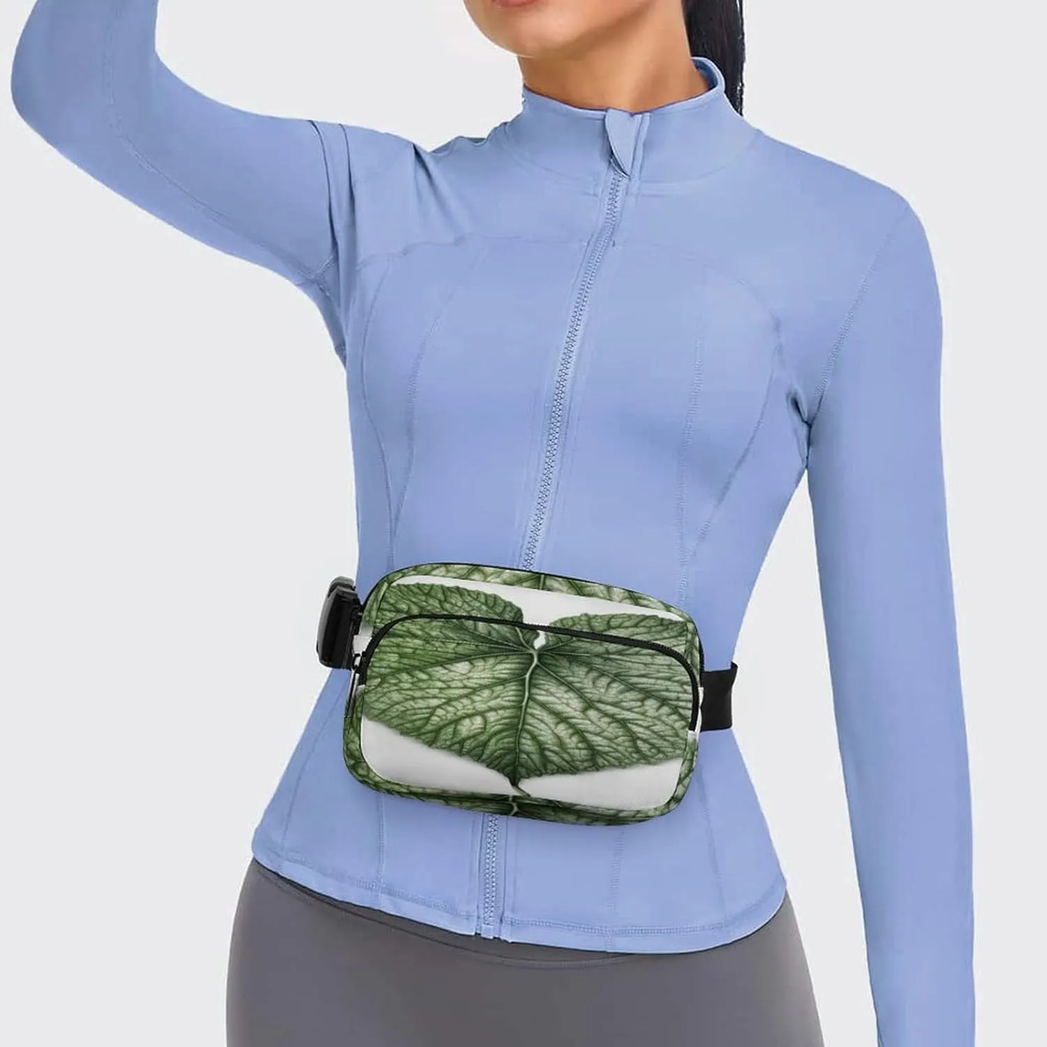Large Waist Packs with Adjustable Strap,Green Plant Leaves CrossBody Fanny Pack Casual Bag for Travel Sports Running Hiking