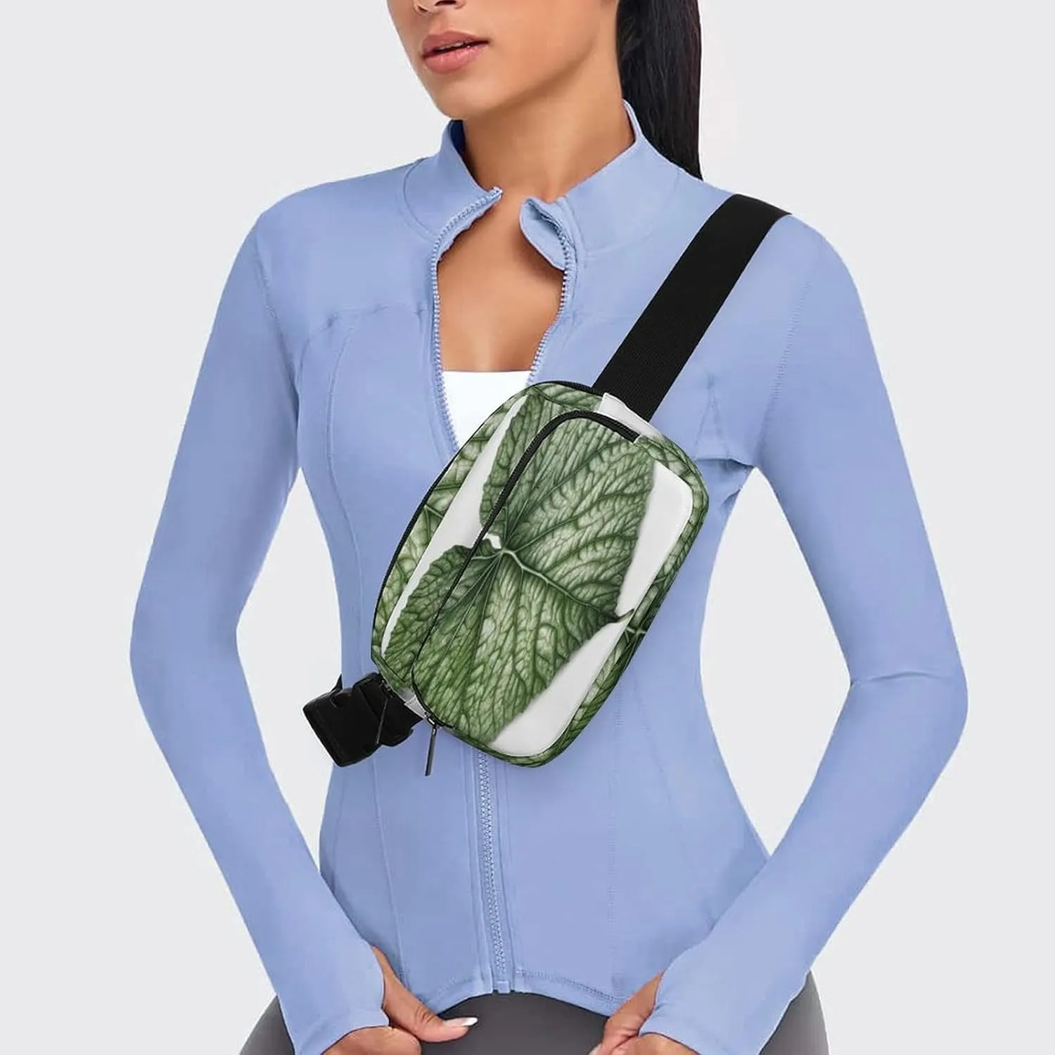 Large Waist Packs with Adjustable Strap,Green Plant Leaves CrossBody Fanny Pack Casual Bag for Travel Sports Running Hiking