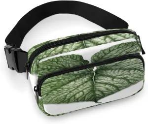 Large Waist Packs with Adjustable Strap,Green Plant Leaves CrossBody Fanny Pack Casual Bag for Travel Sports Running Hiking