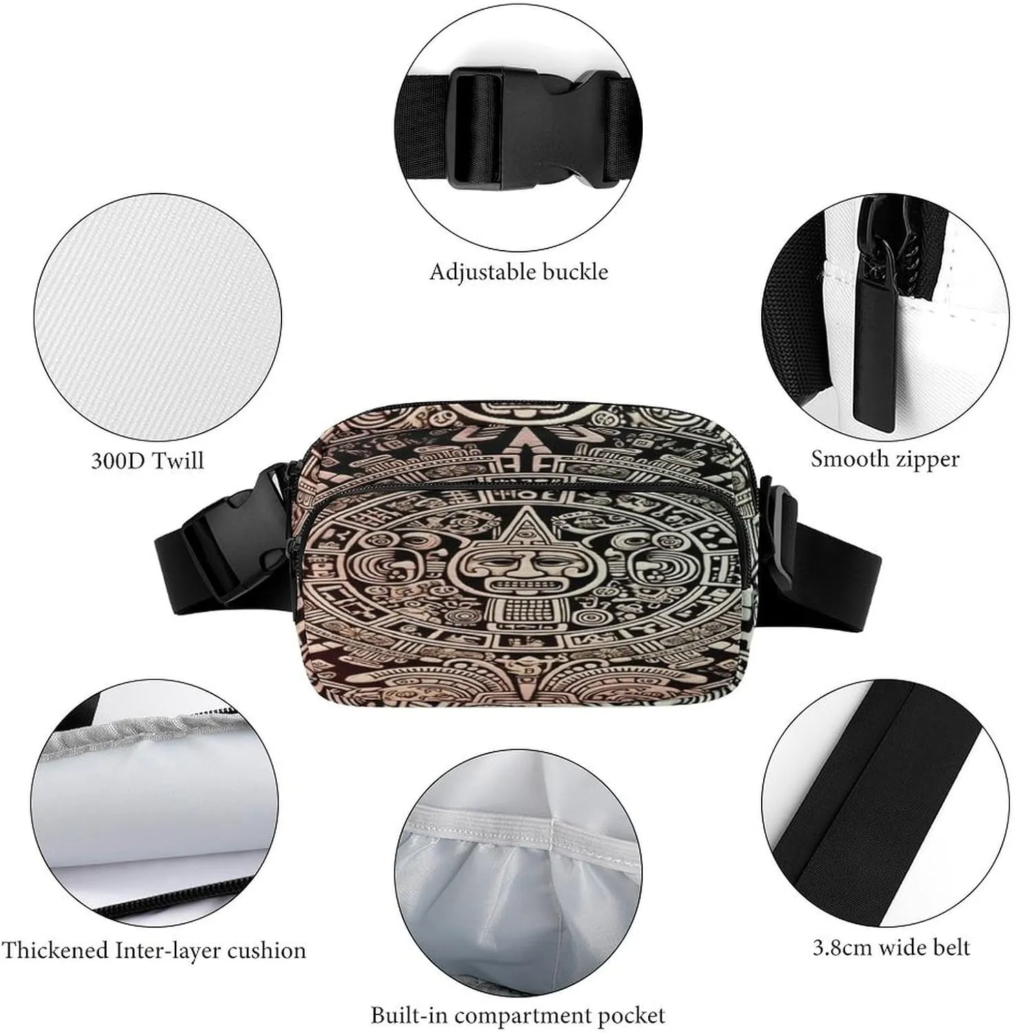 Large Waist Packs with Adjustable Strap,Mayan Calendar End Of The World CrossBody Fanny Pack Casual Bag for Travel Sports Running Hiking
