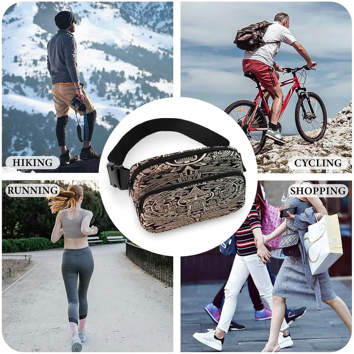 Large Waist Packs with Adjustable Strap,Mayan Calendar End Of The World CrossBody Fanny Pack Casual Bag for Travel Sports Running Hiking
