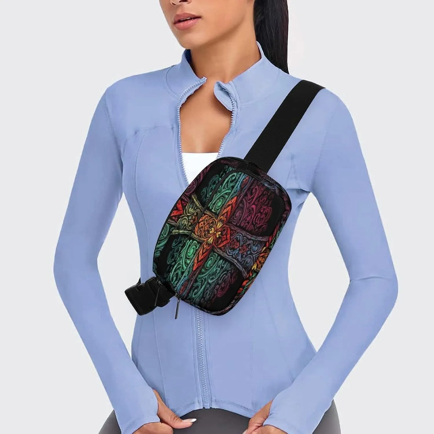 Large Waist Packs with Adjustable Strap,Pattern of Shapes CrossBody Fanny Pack Casual Bag for Travel Sports Running Hiking