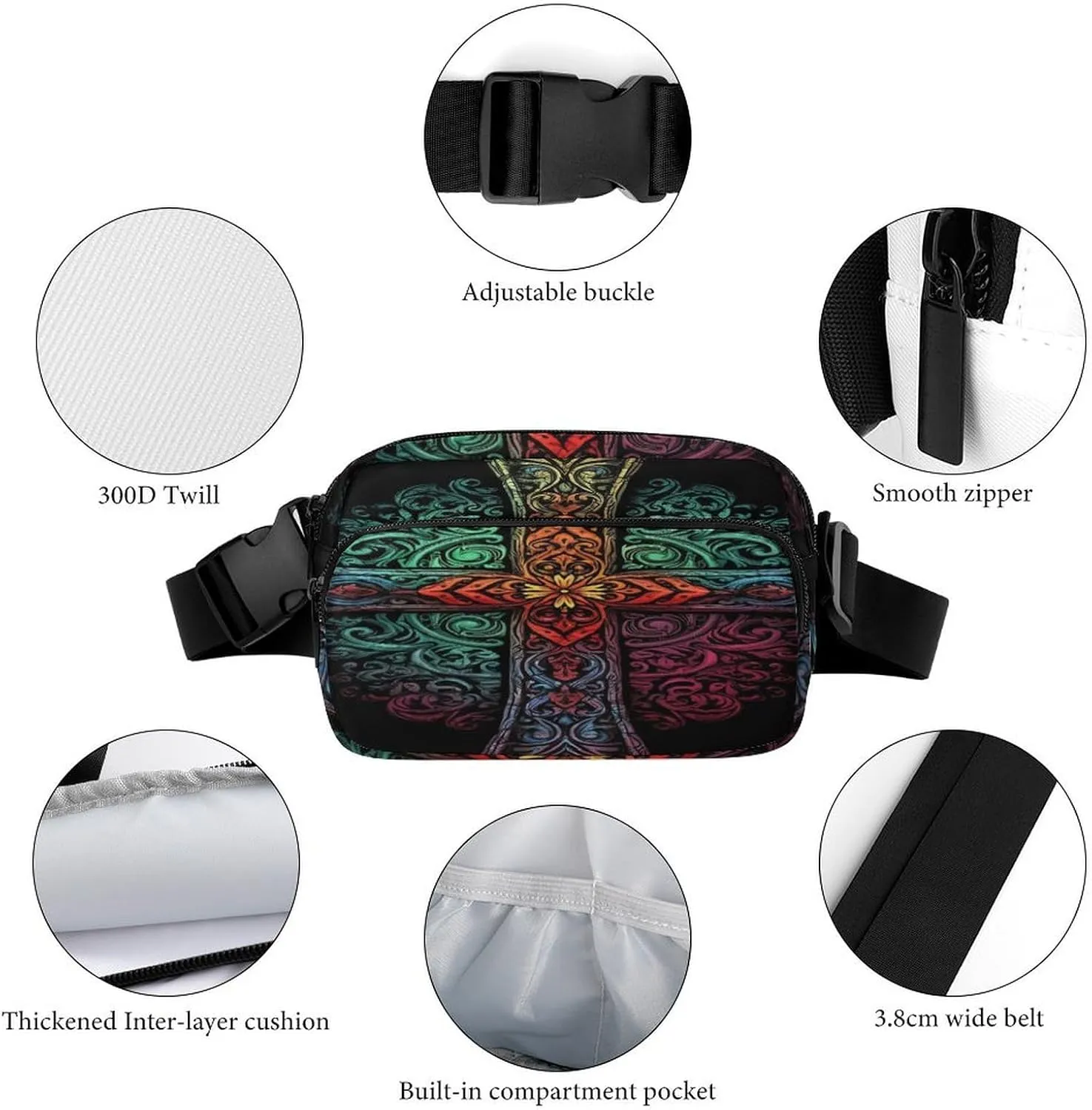 Large Waist Packs with Adjustable Strap,Pattern of Shapes CrossBody Fanny Pack Casual Bag for Travel Sports Running Hiking